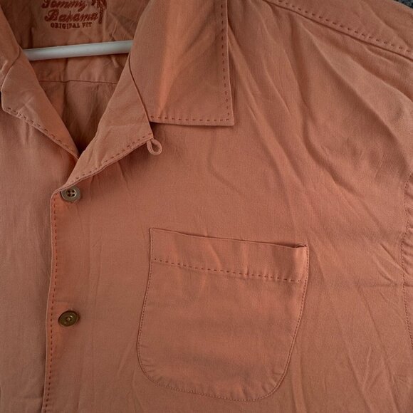 Tommy Bahama Short Sleeve Button Up Shirt Adult XL Orange 100% Silk Solid - Picture 11 of 16